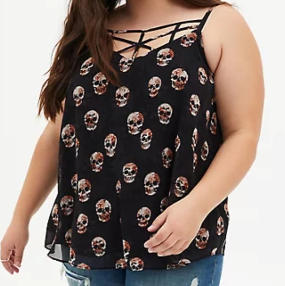 🆕☠BLACK SKULLS GEORGETTE STRAPPY CAMI☠